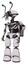 Cyborg containing dual retro camera head and shrimp head and light chest exoshielding and rocket pack and no chest plating and light leg exoshielding. White halftone toon.