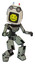 Robot containing old computer monitor and pixel design of yellow happy face and old computer magnetic tape and light chest exoshielding and ultralight chest exosuit and prototype exoplate legs.