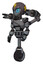 Droid containing grey alien style head and blue grate eyes and lightning bolts and gray helmet and light chest exoshielding and cable sash and minigun back assembly and unicycle wheel.