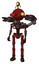 Bot containing oval wide head and red horizontal visor and minibot ornament and light chest exoshielding and minigun back assembly and no chest plating and ultralight foot exosuit. Matted red.