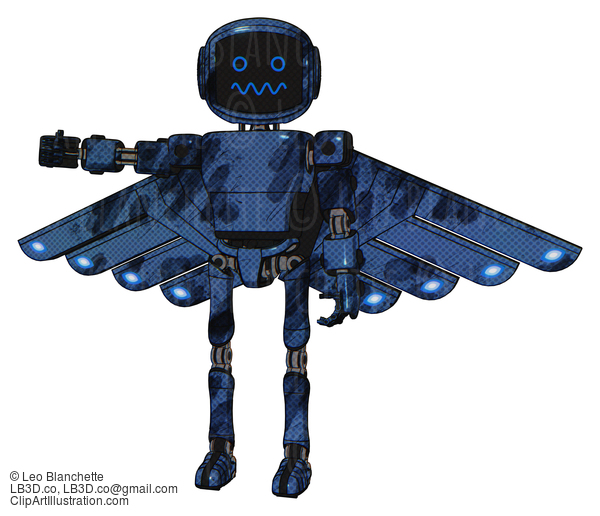 Android Containing Digital Display Head And Stunned Expression And Light Chest Exoshielding And Prototype Exoplate Chest And Cherub Wings Design And Ultralight Foot Exosuit. Grunge Dark Blue. #17898