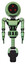 Droid containing three led eyes round head and light chest exoshielding and ultralight chest exosuit and unicycle wheel. Green tint toon. Front view.