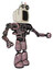 Bot containing old computer monitor and old computer magnetic tape and heavy upper chest and no chest plating and light leg exoshielding. Grayish pink. Interacting.