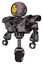 Robot containing round head yellow happy face and heavy upper chest and heavy mech chest and unicycle wheel. Sketch pad cloudy smudges. Standing looking right restful pose.