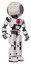 Cyborg containing round head and green eyes array and light chest exoshielding and red chest button and prototype exoplate legs. White halftone toon. Hero pose.