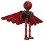 Droid containing dual retro camera head and three-dash cyclops round head and light chest exoshielding and pilot's wings assembly and no chest plating and ultralight foot exosuit.