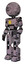 Droid containing dots array face and light chest exoshielding and yellow star and prototype exoplate legs. Dark ink dots sketch. Facing right view.