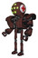 Automaton containing round head and green eyes array and first aid emblem and heavy upper chest and heavy mech chest and ultralight foot exosuit. Steampunk copper. Facing right view.