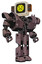 Robot containing old computer monitor and yellow sad pixel face and old retro speakers and heavy upper chest and heavy mech chest and shoulder spikes and prototype exoplate legs. Dusty rose red metal.