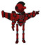 Mech containing oval wide head and red horizontal visor and techno mohawk and light chest exoshielding and chest valve crank and stellar jet wing rocket pack and ultralight foot exosuit. Dark red.