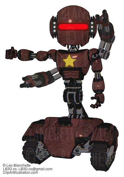 Android Containing Round Head And Horizontal Red Visor And Head Light Gadgets And Light Chest Exoshielding And Yellow Star And Minigun Back Assembly And Tank Tracks. Steampunk Copper. #17950