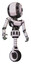 Cyborg containing round head and maru eyes and light chest exoshielding and ultralight chest exosuit and unicycle wheel. White halftone toon. Hero pose.