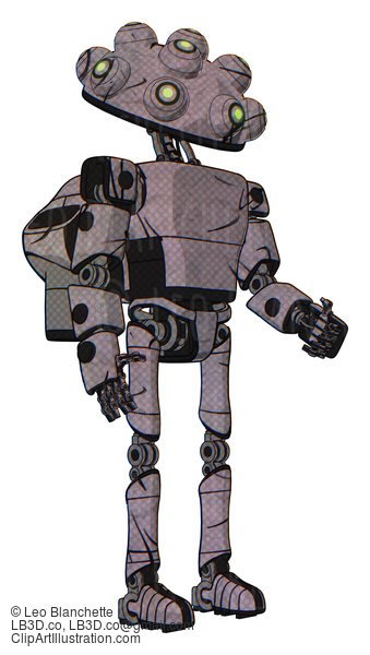 Android Containing Techno Multi-Eyed Domehead Design And Light Chest Exoshielding And Prototype Exoplate Chest And Rocket Pack And Ultralight Foot Exosuit. Dark Sketch Doodle. Facing Left View. #17962