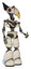 Automaton containing bird skull head and red led circle eyes and robobeak design and light chest exoshielding and no chest plating and light leg exoshielding. Off white toon. Facing left view.