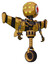 Robot containing round head and yellow eyes array and first aid emblem and light chest exoshielding and stellar jet wing rocket pack and no chest plating and unicycle wheel.