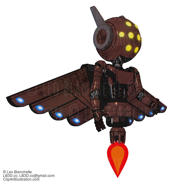 Android Containing Round Head And Yellow Eyes Array And Head Winglets And Light Chest Exoshielding And Ultralight Chest Exosuit And Cherub Wings Design And Jet Propulsion. Steampunk Copper. #18002