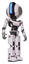 Bot containing round head and large vertical visor and light chest exoshielding and ultralight chest exosuit and prototype exoplate legs. White halftone toon. Hero pose.