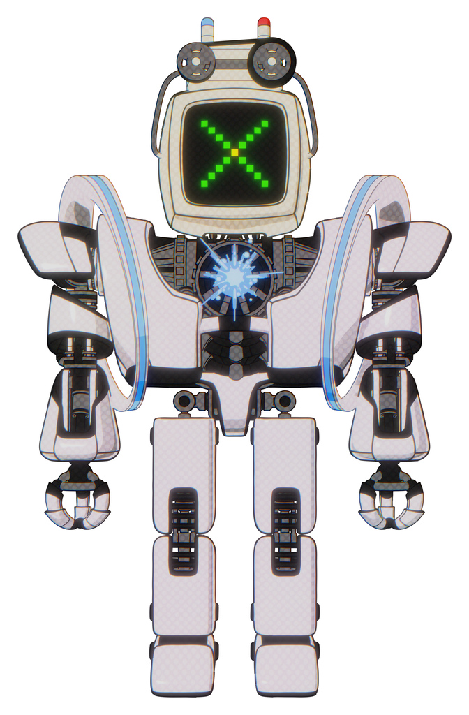 Mech containing old computer monitor and pixel x and old computer magnetic tape and heavy upper chest and heavy mech chest and spectrum fusion core chest and prototype exoplate legs.