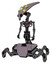 Cyborg containing flat elongated skull head and yellow eyeball array and light chest exoshielding and no chest plating and insect walker legs. Halftone gray. Standing looking right restful pose.