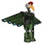 Robot containing bird skull head and white eyeballs and chicken design and light chest exoshielding and cherub wings design and no chest plating and prototype exoplate legs. Grunge grass green.