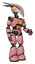 Droid containing bird skull head and big yellow eyes and head shield design and light chest exoshielding and yellow star and light leg exoshielding. Toon pink tint. Facing left view.