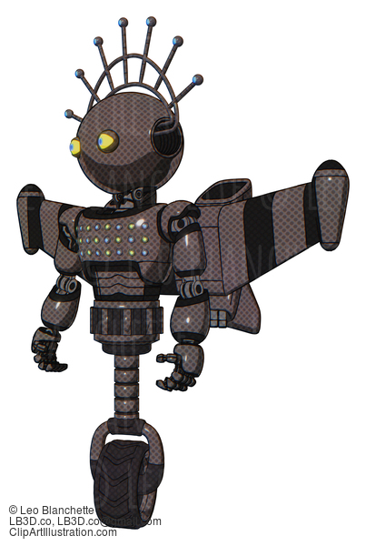 Android Containing Oval Wide Head And Yellow Eyes And Techno Halo Ornament And Light Chest Exoshielding And Chest Green Blue Lights Array And Stellar Jet Wing Rocket Pack And Unicycle Wheel. #18057