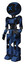 Mech containing digital display head and wince symbol expression and light chest exoshielding and ultralight chest exosuit and prototype exoplate legs. Grunge dark blue. Facing right view.