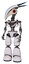 Bot containing bird skull head and red led circle eyes and head shield design and light chest exoshielding and no chest plating and light leg exoshielding. White halftone toon.