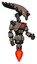 Mech containing flat elongated skull head and light chest exoshielding and red chest button and jet propulsion. Khaki halftone. Facing left view.