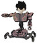 Bot containing bird skull head and bone skull eye holes and crow feather design and heavy upper chest and heavy mech chest and green cable sockets array and insect walker legs. Powder pink metal.