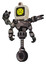 Automaton containing old computer monitor and yellow sad pixel face and retro-futuristic webcam and light chest exoshielding and cable sash and minigun back assembly and unicycle wheel.