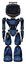 Mech containing digital display head and sleeping face and led and protection bars and light chest exoshielding and ultralight chest exosuit and light leg exoshielding. Grunge dark blue. Front view.
