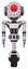 Robot containing round head and red laser crystal array and head light gadgets and light chest exoshielding and ultralight chest exosuit and unicycle wheel. White halftone toon. Front view.