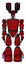 Cyborg containing dual retro camera head and light chest exoshielding and prototype exoplate chest and light leg exoshielding. Red blood grunge material. Front view.