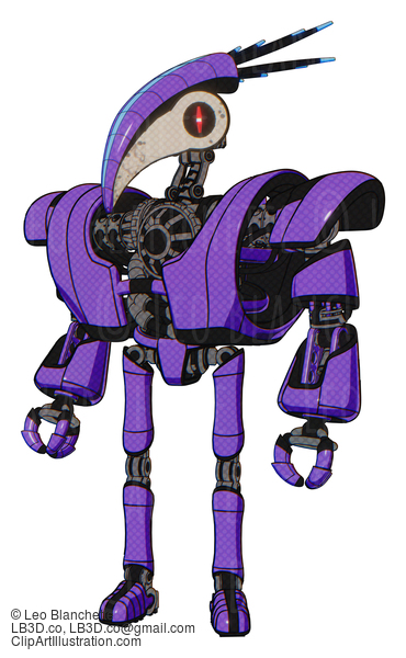 Android Containing Bird Skull Head And Red Line Eyes And Head Shield Design And Heavy Upper Chest And Heavy Mech Chest And Ultralight Foot Exosuit. Secondary Purple Halftone. #18141