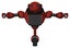 Bot containing oval wide head and blue led eyes and heavy upper chest and chest vents and unicycle wheel. Cherry tomato red. T-pose.