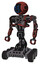 Droid containing digital display head and wide smile and heavy upper chest and no chest plating and six-wheeler base. Grunge matted orange. Standing looking right restful pose.