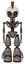 Mech containing grey alien style head and green inset eyes and galea roman soldier ornament and helmet and light chest exoshielding and no chest plating and light leg exoshielding. Patent khaki metal.