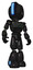 Cyborg containing round head and large vertical visor and light chest exoshielding and chest green blue lights array and light leg exoshielding. Toon black scribbles sketch. Hero pose.