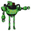 Automaton containing dual retro camera head and clock radio head and heavy upper chest and colored lights array and ultralight foot exosuit. Secondary green halftone.