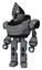 Bot containing grey alien style head and green inset eyes and heavy upper chest and triangle of blue leds and prototype exoplate legs. Patent concrete gray metal. Standing looking right restful pose.