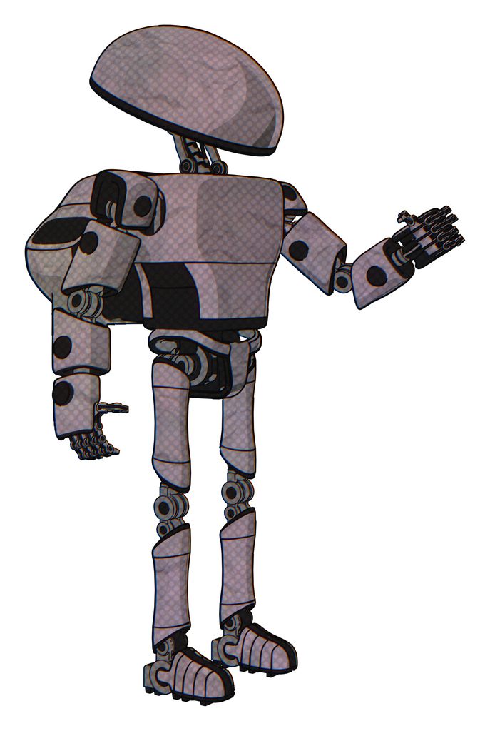 Cyborg containing dome head and light chest exoshielding and prototype exoplate chest and rocket pack and ultralight foot exosuit. Dark sketch. Interacting.