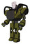 Bot containing humanoid face mask and die robots graffiti design and heavy upper chest and chest vents and prototype exoplate legs. Army green halftone. Facing right view.