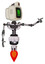Automaton containing old computer monitor and pixel exclamation point alert face and retro-futuristic webcam and light chest exoshielding and no chest plating and jet propulsion. White halftone toon.