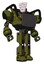 Bot containing humanoid face mask and die robots graffiti design and heavy upper chest and chest vents and prototype exoplate legs. Army green halftone. Hero pose.