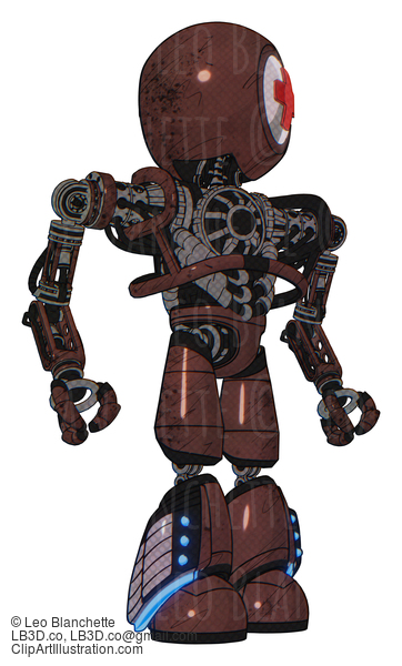 Android Containing Round Head And First Aid Emblem And Heavy Upper Chest And No Chest Plating And Light Leg Exoshielding And Megneto-Hovers Foot Mod. Steampunk Copper. Hero Pose. #18196