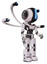 Bot containing round head and large vertical visor and light chest exoshielding and ultralight chest exosuit and blue-eye cam cable tentacles and prototype exoplate legs. White halftone toon.
