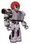 Robot containing grey alien style head and green inset eyes and red helmet and heavy upper chest and heavy mech chest and blue energy fission element chest and light leg exoshielding .