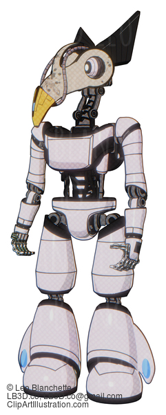 Android Containing Bird Skull Head And White Eyeballs And Robobeak Design And Light Chest Exoshielding And Ultralight Chest Exosuit And Light Leg Exoshielding. White Halftone Toon. #18206