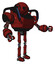 Robot containing oval wide head and heavy upper chest and blue strip lights and ultralight foot exosuit. Matted red. Interacting.